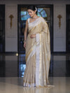 Banarasee Handloom Cotton Silk Saree With Buti Design & Contrast Border-Beige & White