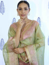 Banarasee Tissue Embroidered Salwar Kameez Fabric With Dupatta Set-Pink & Green