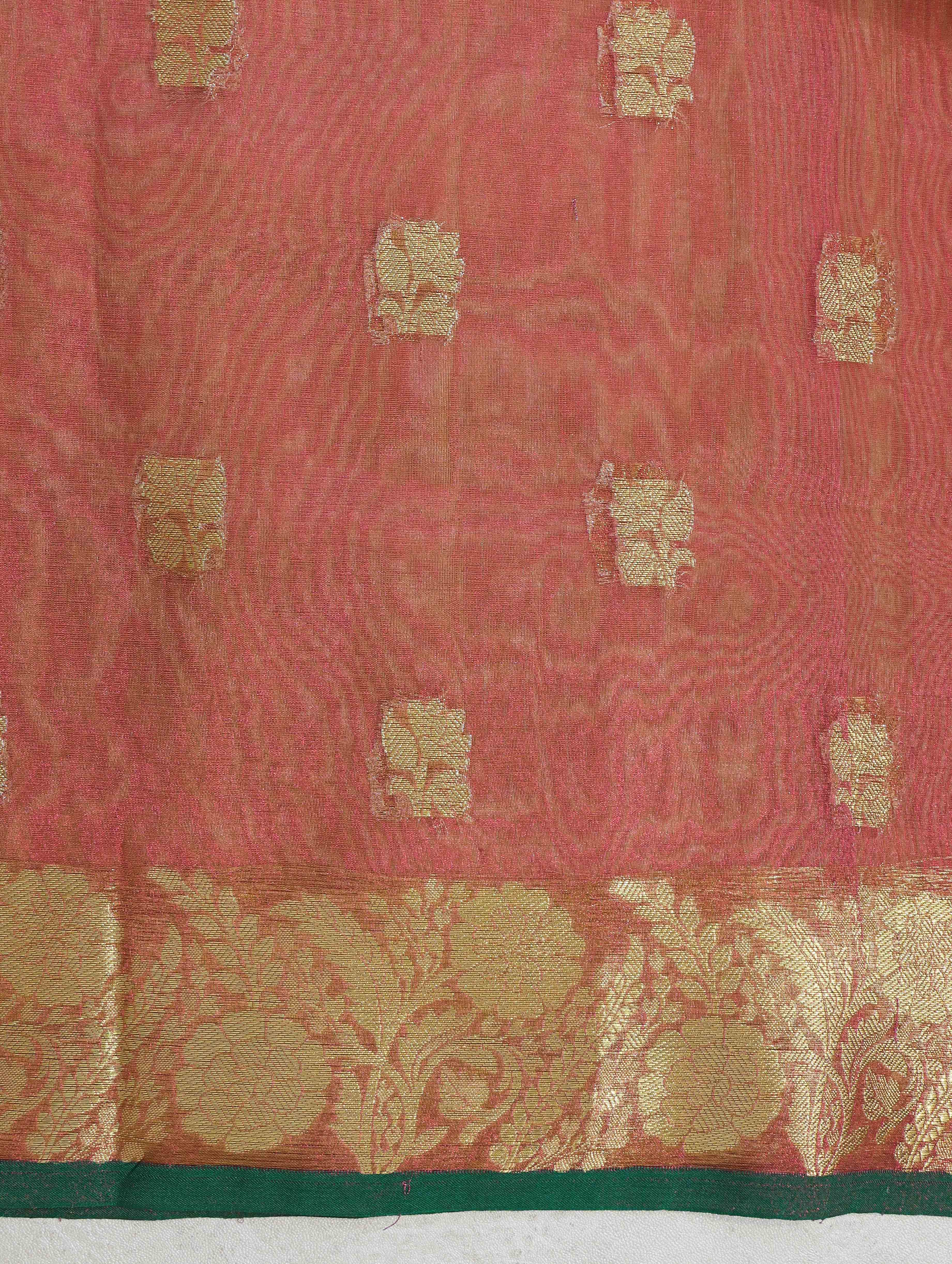 Banarasee Handloom Organza Mix Saree With Zari Buta Design & Contrast Border-Green