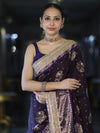 Banarasee Soft Silk Saree With Hand Embroidered Mirror Work Pearl Motifs & Zari Woven Design-Purple