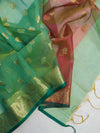 Banarasee Handloom Organza Mix Saree With Zari Buta Design & Contrast Border-Green