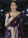 Banarasee Soft Silk Saree With Hand Embroidered Mirror Work Pearl Motifs & Zari Woven Design-Purple