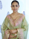 Banarasee Tissue Embroidered Salwar Kameez Fabric With Dupatta Set-Pink & Green