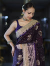 Banarasee Soft Silk Saree With Hand Embroidered Mirror Work Pearl Motifs & Zari Woven Design-Purple