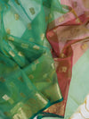 Banarasee Handloom Organza Mix Saree With Zari Buta Design & Contrast Border-Green
