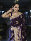 Banarasee Soft Silk Saree With Hand Embroidered Mirror Work Pearl Motifs & Zari Woven Design-Purple