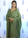 Banarasee Cotton Silk Salwar Kameez Fabric With Dupatta Set & Resham Work-Green