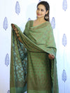 Banarasee Cotton Silk Salwar Kameez Fabric With Dupatta Set & Resham Work-Green
