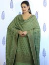 Banarasee Cotton Silk Salwar Kameez Fabric With Dupatta Set & Resham Work-Green