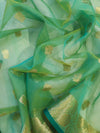 Banarasee Handloom Organza Mix Saree With Zari Buta Design & Contrast Border-Green