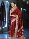 Banarasee Soft Silk Saree With Handwork Pearl Motifs & Mirror Work-Maroon