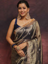 Banarasee Handwoven Tissue Saree Zari Buti With Lace-Blue