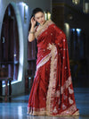 Banarasee Soft Silk Saree With Handwork Pearl Motifs & Mirror Work-Maroon