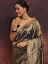 Banarasee Handwoven Tissue Saree Zari Buti With Lace-Blue