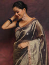 Banarasee Handwoven Tissue Saree Zari Buti With Lace-Blue