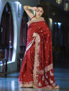 Banarasee Soft Silk Saree With Handwork Pearl Motifs & Mirror Work-Maroon
