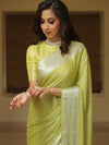 Banarasee Chiffon Floral Silver Zari Buti & Border Saree-Yellow