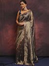 Banarasee Handwoven Tissue Saree Zari Buti With Lace-Blue