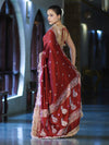 Banarasee Soft Silk Saree With Handwork Pearl Motifs & Mirror Work-Maroon