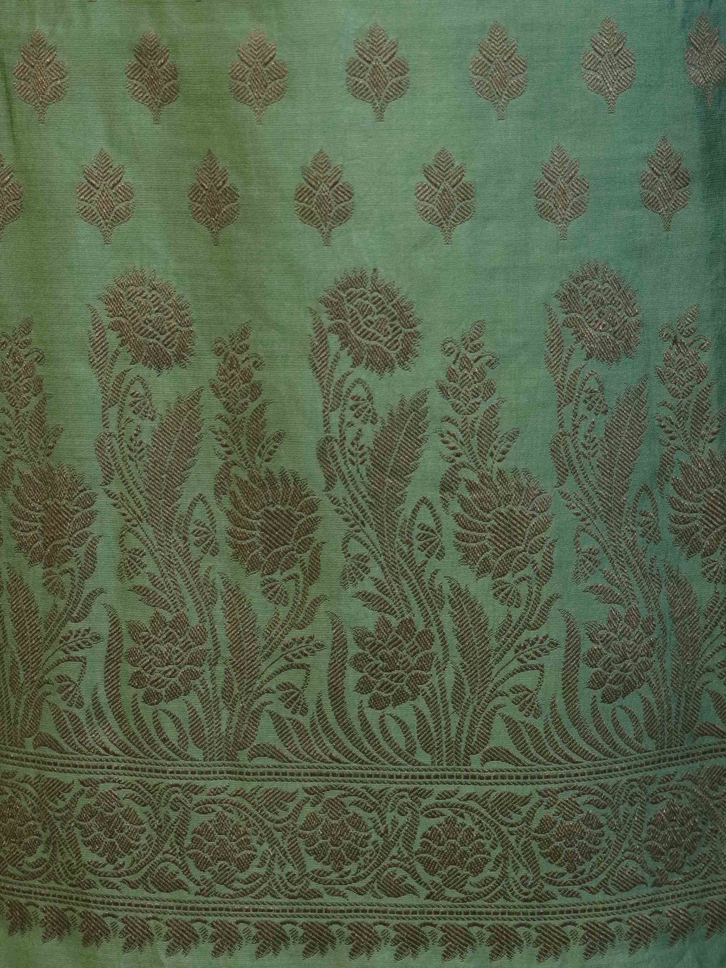 Banarasee Cotton Silk Salwar Kameez Fabric With Dupatta Set & Resham Work-Green