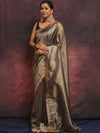 Banarasee Handwoven Tissue Saree Zari Buti With Lace-Blue