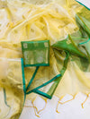 Banarasee Handloom Organza Mix Saree With Zari Buta Design & Contrast Border-Light Yellow