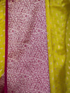 Banarasee Semi Chiffon Saree With Buti Design & Contrast Zari Border-Yellow & Magenta