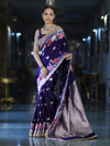 Banarasee Mashru Silk Saree With Zari Embroidery Floral Border & Lace-Purple
