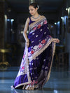 Banarasee Mashru Silk Saree With Zari Embroidery Floral Border & Lace-Purple