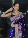 Banarasee Mashru Silk Saree With Zari Embroidery Floral Border & Lace-Purple