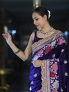 Banarasee Mashru Silk Saree With Zari Embroidery Floral Border & Lace-Purple