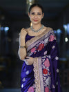Banarasee Mashru Silk Saree With Zari Embroidery Floral Border & Lace-Purple
