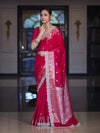 Banarasee Handloom Semi Silk Saree With Zari Buti Design & Lace Border-Fuchsia Pink