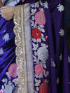 Banarasee Mashru Silk Saree With Zari Embroidery Floral Border & Lace-Purple