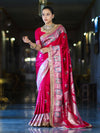 Banarasee Handloom Mashru Silk Saree With Resham & Zari Embroidery-Fuchsia Pink