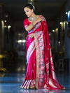 Banarasee Handloom Mashru Silk Saree With Resham & Zari Embroidery-Fuchsia Pink
