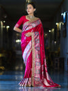 Banarasee Handloom Mashru Silk Saree With Resham & Zari Embroidery-Fuchsia Pink
