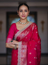 Banarasee Handloom Semi Silk Saree With Zari Buti Design & Lace Border-Fuchsia Pink