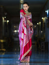 Banarasee Handloom Mashru Silk Saree With Resham & Zari Embroidery-Fuchsia Pink