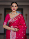 Banarasee Handloom Semi Silk Saree With Zari Buti Design & Lace Border-Fuchsia Pink