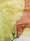 Banarasee Handloom Organza Mix Saree With Zari Buta Design & Contrast Border-Lime Green