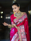 Banarasee Handloom Mashru Silk Saree With Resham & Zari Embroidery-Fuchsia Pink