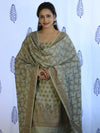 Banarasee Cotton Silk Salwar Kameez Fabric With Dupatta Set & Resham Work-Grey