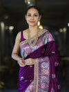 Banarasee Handloom Mashru Silk Saree With Resham & Zari Embroidery-Violet