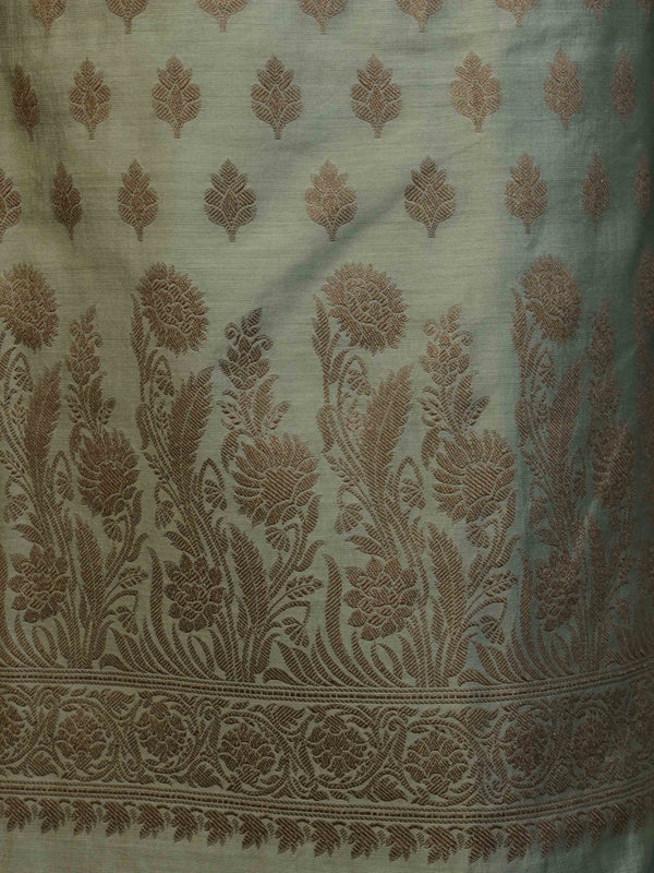 Banarasee Cotton Silk Salwar Kameez Fabric With Dupatta Set & Resham Work-Grey