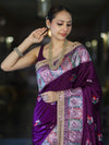 Banarasee Handloom Mashru Silk Saree With Resham & Zari Embroidery-Violet