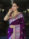 Banarasee Handloom Mashru Silk Saree With Resham & Zari Embroidery-Violet