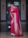 Banarasee Handloom Semi Katan Saree With Buti Work & Border-Fuchsia Pink