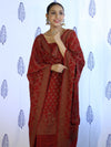 Banarasee Cotton Silk Salwar Kameez Fabric With Dupatta Set & Resham Work-Maroon