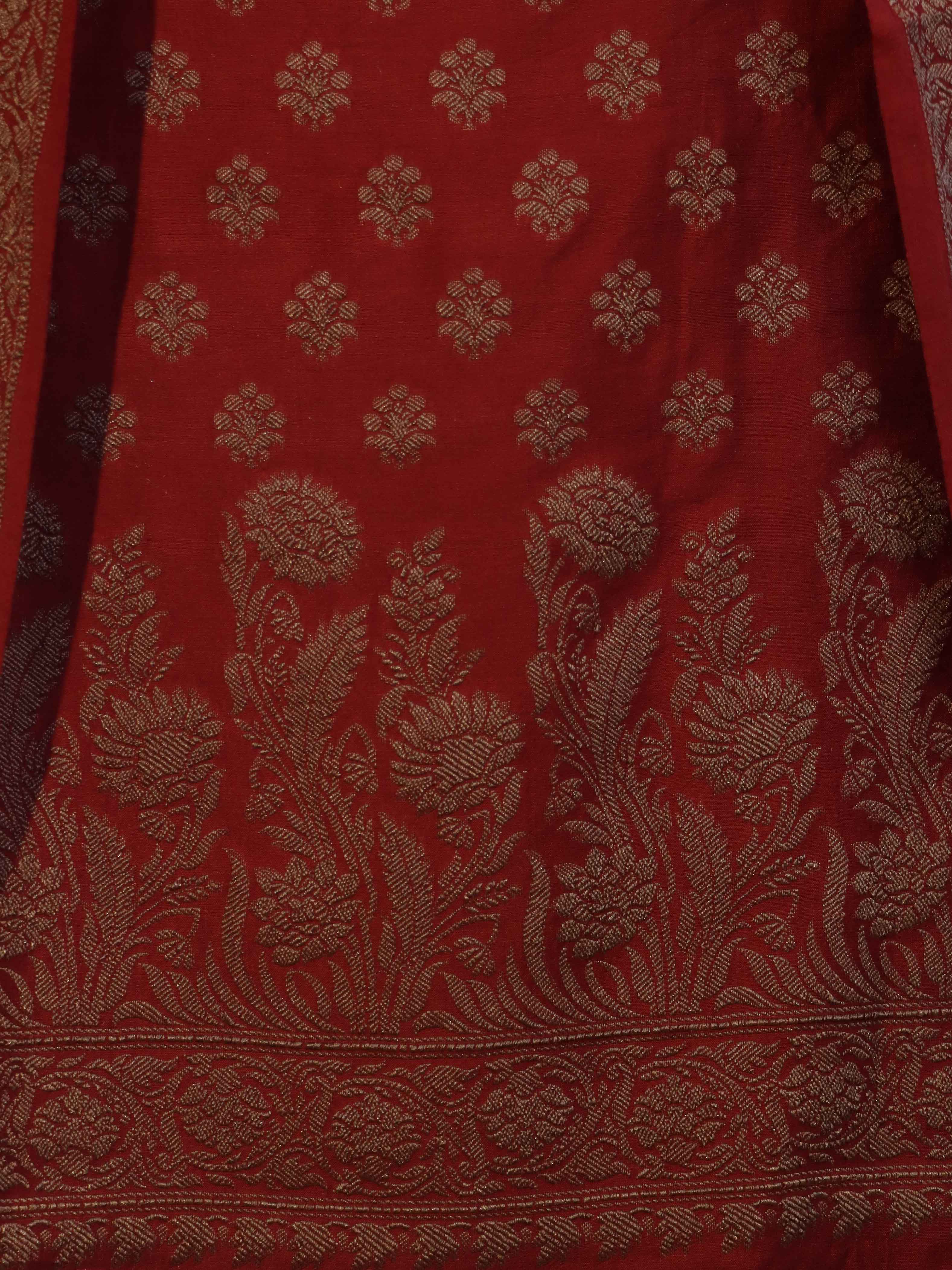 Banarasee Cotton Silk Salwar Kameez Fabric With Dupatta Set & Resham Work-Maroon